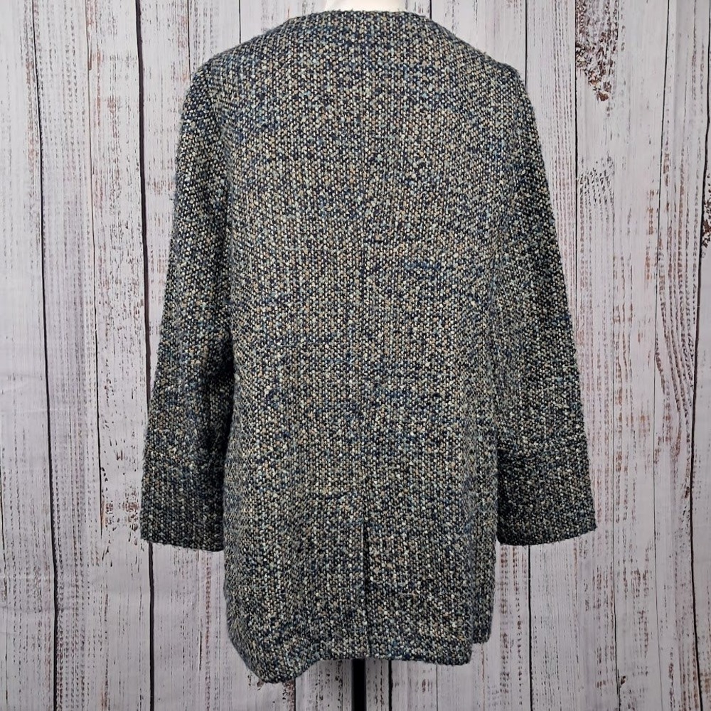 TALBOTS 16 Italian Boucle‎ Tweed Collarless Swing Coat Blue Grey Multi Pockets - Picture 5 of 7